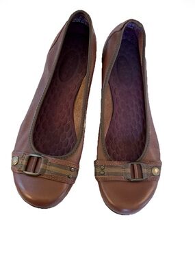 Privo Brown Leather Buckle Trim Ballet Flats